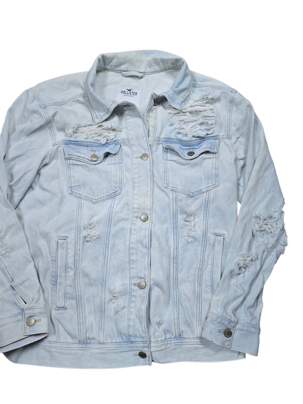 Hollister Oversized Light Blue Distressed Denim Boyfriend Jacket Women's Large